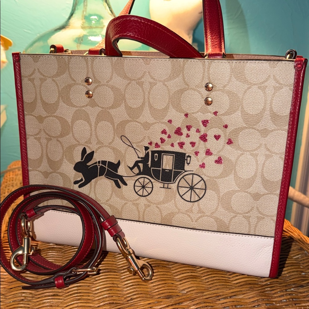 Coach Lunar New Year Signature Canvas Rabbit Carriage Dempsey Tote NWOT